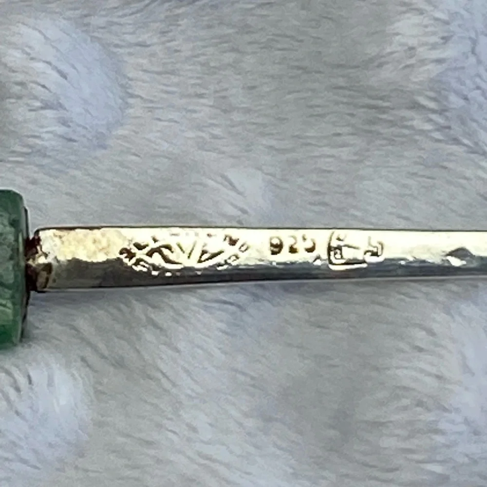 Vintage Hand Carved Jade and Sterling Silver Relish/Cocktail Forks